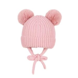 Adorazone Baby's Super Warm Winter Woolen Skull Beanie Cap with Fur Inside| Double Pompom Baby Hat (Age: 6 Months to 3 Years) (in, Age, 6 Months, 24 Months, Pinkk, Solid Beanie with Strings)