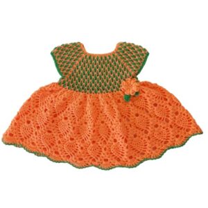 Baby Girl Dress – Woolen Frock for Baby and Kid Girl, Handmade with Crochet (2-3 Years, Peach)