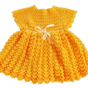 Baby Girl Dress – Woolen Frock for Baby Girl and Kid Girl, Handmade with Crochet (3-4 Years, Yellow)