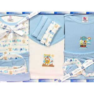 BABY STATION Cotton Gift Set For New Born Unisex- 13 Pieces (Blue)