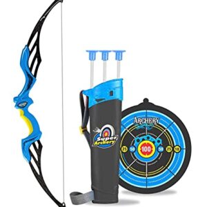 Cable World Sports Super Archery Bow and Arrow Set with Dart Target Board, Colourful with 3 Suction Cup Tip Arrows