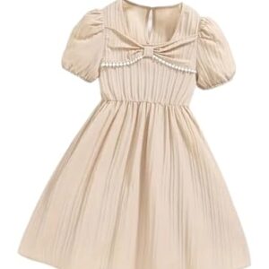 Charming Baby Girls Frock Dress Coffee Knee Length Full Sleeve Elegant Net Belt for Special Occasions and Everyday Wear (in, Age, 6 Years, 7 Years, Regular, Cream)