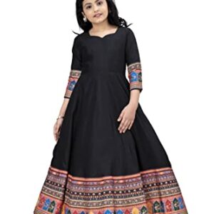 Fashion Dream Girls Crepe Silk Digital Printed Maxi Dress|Maxi Dress|Printed Dress|Long Dress|Ethnic Dress|Printed Maxi Dress(Black_11-12 Year)