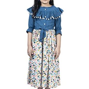 Fashion Dream Girls Midi Fit And Flare Dress (GF0092-TEAL_36_Teal Blue_11 Years-12 Years)