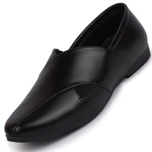FAUSTO Men's Ethnic Criss Cross Slip On Juttis and Mojaris for Wedding|Party|Occasions|Fashion|Stylish|Outdoor|Indoor|Lightweight|Shoes with Anti Skid Sole (Black, Numeric_10)