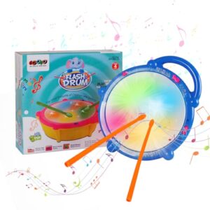 Gooyo GY168-23 Battery Operated 3D Flash Drum Toy with Flash Light & Music Effects | Dynamic Musial Instrument Toy with 2 Mallets for Toddlers | Blue Color, Power Source: 3xAA Battery (Not Included)