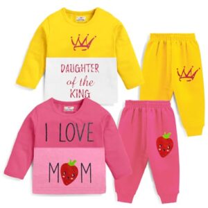 Kuchipoo Baby Girl Regular Fit Cotton T-Shirts and Pyjamas Set (KUC-PSUT-113, 18-24 Months, Multi-Colored)