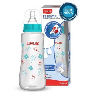 LuvLap Anti-Colic Slim/Regular Neck Essential Baby Feeding Bottle, 250ml, New Born/Infants/Toddler Upto 3m+, Wild Flowers, BPA Free,Green