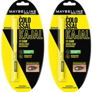 Maybelline New York Colossal Kajal, Intense Colour, Waterproof, Long lasting 24Hrs Stay, Black, 0.35g (Pack of 2)