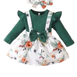 Niren Enterprise Baby Girl Dresses, Modal Fabric Frocks with Floral Print & Ruffle Sleeve Top for Birthday and Special Occassions, Fancy Dress for Kids (Green Amazon Dungaree, 2-3 Years)