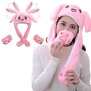 PATPAT® Plush Animal Bunny Dancing Ears Hat, Rabbit Moving Ear Flaps and Press Paws for Girls Women Kids (Pink)