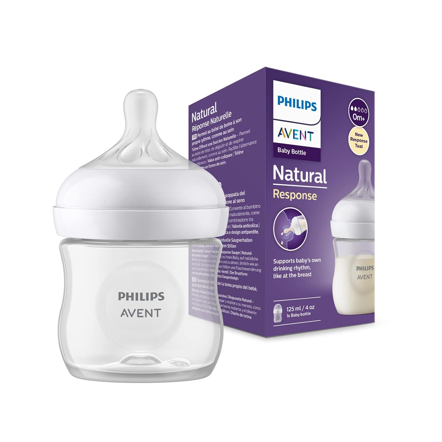 Philips Avent Natural Baby Feeding Bottle | No.1 Brand Recommended by Moms Worldwide | Ideal for 0 months+| Natural Response Technology Mimics Breastfeeding | Uniquely Designed Nipple releases milk only when baby drinks | Pack of 1 | SCY900/01