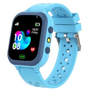 PunnkFunnk 4G Sim Card SmartWatch for Kids, 1.44" HD Touch Screen Camera Photos Music Player Pedometer Alarm Clock Games Flashlight Gift for 4-15 Year Old Boys Toys for Kids Waterproof IP67(Blue)