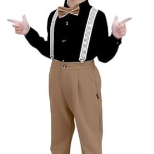 SAGAR IMPEX Boys Cotton Lycra Solid Full Sleeves Shirt and Pant Set with Suspender and Bow Tie | Clothing Set for Boys