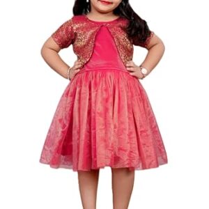 SHRITHI FASHION FAB Charming Girls' Kids Jacquard & Net Frock - Elegant and Comfortable Dress for Special Occasions and Festival Wear (SFF_REVA-Frock_GAJARI 2-3 Years)