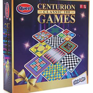 SKOODLE Quest Centurion 5 Double Sided 100 Classic Family Board Games Collection 3D Box for Adults & Kids Fun with Family & Friends, Chess, Ludo, Checkers & More - Age 3+Years,Multicolor