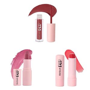 SUGAR POP 3 in 1 Lip Kit Combo, Richly pigmented, Long-lasting, Ultra Matte, Smudge-Proof, Hydrating, UV Protection, Moisturizing Rich Pigment, 02 Mauve, 01 Taupe & Cherry