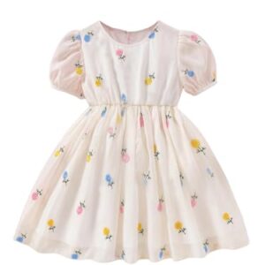 TAGAS Baby-Girl's Georgette A-Line Knee-Length Dress (KD-399-OF White-5_Off 6 Years)