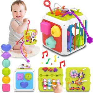 V.E 7 in1 Montessori Learning Toys for 18+ Months,Shape Sorter Colorful Stacking and Pull String Toys,Car Travel Toys Christmas Birthday Gifts for Toddler Stocking Stuffer