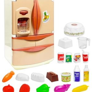 VGRASSP Modern Dual Door Refrigerator Toy Set for Kids with Light, Mist, Music and Ice Dispensing - Perfect Pretend Play Toy Fridge with Realistic Food Accessories - Color As Per Stock