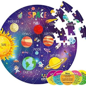 Webby Amazing Outer Space Solar System 60 Pieces Jigsaw Floor Puzzle with 4 Double Sided Flashcards (Multicolour)