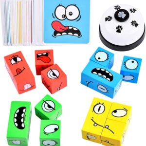 WireScorts® Face Changing Game for Kids, Smiley Face Emoji Cube for Kids, Learning & Educational Blocks Expressions Puzzles Emotion Change Toy 16 Face Cube and 72 Cards with Bell (Multi Color)