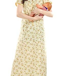 AV2 Cotton Women Printed Feeding/Nursing/Maternity Maxi Nighty Beige 2XL