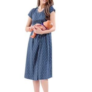 AV2 Cotton Women's Triangle Printed Maternity Feeding Knee Length Nighty Blue X-Large 3094