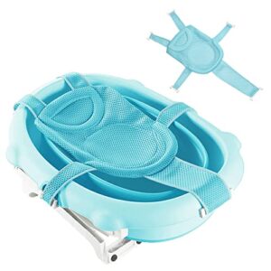 Baby Bath Seat Support Net Soft Headrest Baby Bath Cushion Pad, Breathable Newborn Infant Bathtub Shower Mesh Mat, Adjustable Bathtub Shower Pad Portable Anti-Slip Bath Sling 0-18 Months, Blue