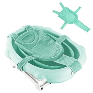 Baby Bath Seat Support Net Soft Headrest Baby Bath Cushion Pad, Breathable Newborn Infant Bathtub Shower Mesh Mat, Adjustable Bathtub Shower Pad Portable Anti-Slip Bath Sling 0-18 Months, Green