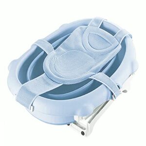 Cute Baby Bather Newborn Bath Tub Sling Pad Adjustable Bathtub Shower Mesh Non-Slip Infant Bath Support Seat Net 0-12 Month (Blue)