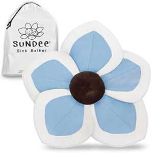 Flower Baby Bathtub Support Cushion, Anti-Slip and Soft Infant Bath Pillow for Bath Tub Sink Pad, Newborn Bathtub Mat (Blue-White2)