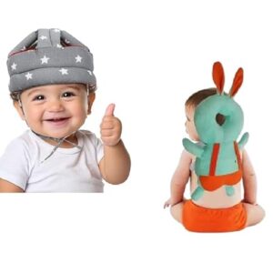 HUG PUPPY Baby Head Protector Cushion Toddler Backpack, Baby Safety Products for Baby Toddler Walker, Baby Back Protection for Crawling & Walking (Grey & Light Green)