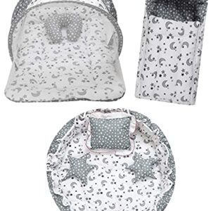 Infantbond Cotton Sleeping Essential Reversible Nest Mattress with Net for Baby (Moon Grey, 0-6 Months)