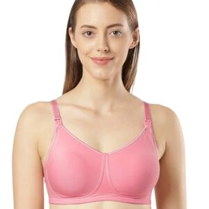 Jockey ES08 Women's Wirefree Non Padded Super Combed Cotton Elastane Stretch Full Coverage Nursing Bra with Front Opening and Adjustable Straps_Rose Wine_36C