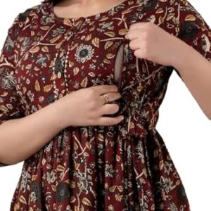 Maternity Feeding Kurti for Women | Cotton Blend Anarkali Dress with Nursing Zip for Pre & Post Pregnancy (X-Large, CHIDIYA)