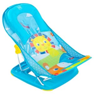 Mee Mee Newborn Baby Bather | Bath Chair for Newborns and Infants 0-12 Months | Foldable | 3 Position Adjustable chair | Anti Skid Base | Washable Soft Mesh Seat | for Babies Upto 5Kg (Blue)