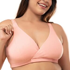 NYKD Cotton Maternity Bra for Women Nursing/Feeding - Non-Padded, Non-Wired, Full Coverage (with Adjustable Straps) Bra, NYB129, Pink, XL, 1N