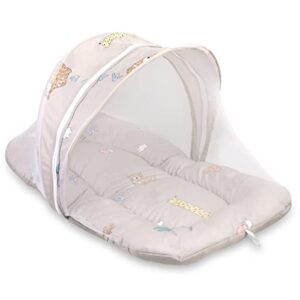 R for Rabbit Snuggy Safari Baby Sleeping Bedding Set with Mosquito Net with Zip Clousre, 100% Soft Cotton Bed for Kids, Baby Nest for New Born, Sleeping Bag for 0-12 Months Toddler (Tan Brown)