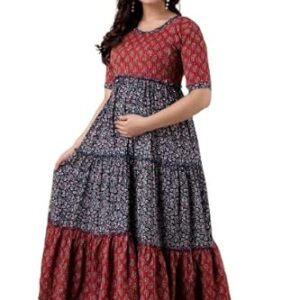 SKY FAB Women Viscose Rayon Maternity and Feeding Maxi Dress with Zip (XL, Maroon)