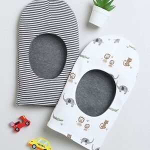 BUMZEE Interlock Knit Monkey Cap with Stripes & Animal Print White & Grey Pack Of 2 - Diameter 23.5 cm Online in India, Buy at Best Price from FirstCry.com - 19883579