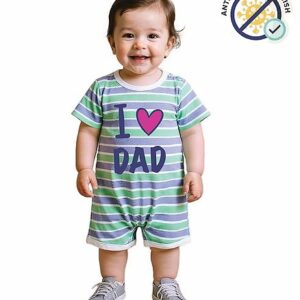 Buy COCOON ORGANICS 100% Cotton Knit Half Sleeves Striped & I love Dad Printed Anit Microbial Romper - Green & Lilac for Both (10-10 Years) Online in India, Shop at FirstCry.com - 20948092
