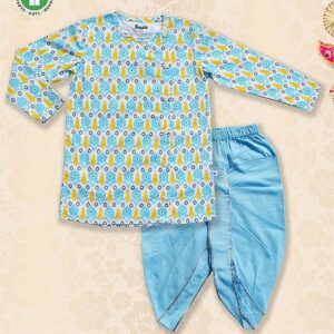 Buy Pranava 100% Organic Cotton Floral Printed Kurta & Lace Embellished Dhoti Set - Light Blue for Boys (2-3 Years) Online in India, Shop at FirstCry.com - 19089693