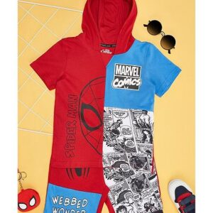 Buy Pantaloons Junior Marvel Comics Featuring Cotton Half Sleeves Spider Man Printed Coordinating Hooded Tee & Shorts Set - Fiery Red for Boys (6-7 Years) Online in India, Shop at FirstCry.com - 17873385
