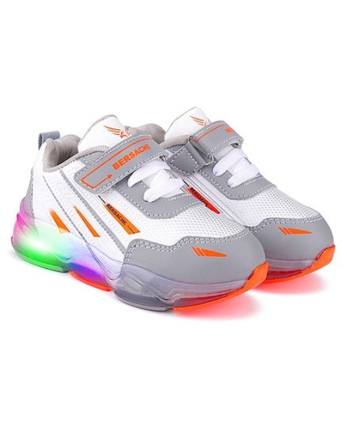 BERSACHE Colour Blocked & Mesh Detailed Velcro Closure LED Shoes – Grey