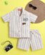 Ministitch Organic Cotton Woven Half Sleeves Striped & Hey Text Patch Detailed Coordinating Shirt & Short Set
