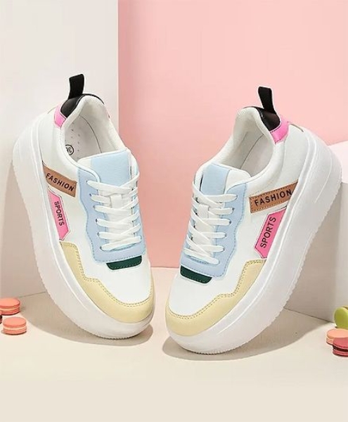 Shoetopia Colour Blocked Sneakers – White