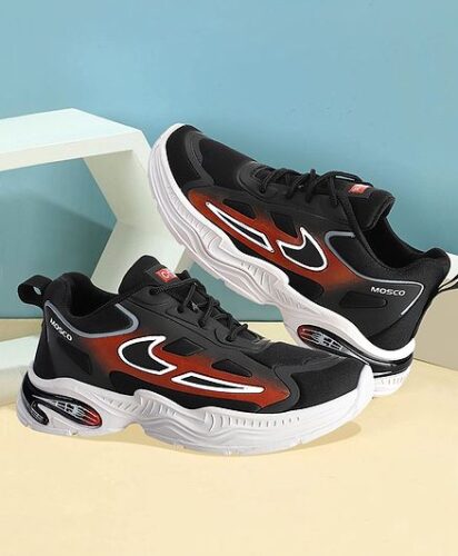 TOMSY CHOICE Colour Blocked With Air Cushion Sole & Lace Up Shoes – Black & Red