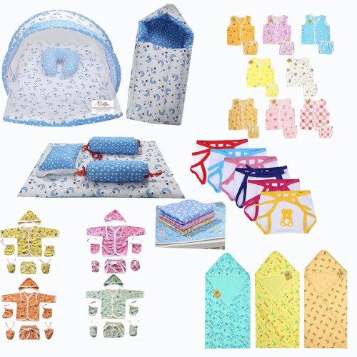 Infantbond 56 in 1 New Born Baby Complete Daily Items Combo(0-6 Months) (Blue Moon), Pack of 1