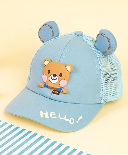 Kicks & Crawl Cotton Bear Applique Detailed Cap – Blue – Diameter 14 cm